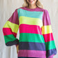 Womens Jodifl Striped Print Knit Pullover Sweater Magenta Mix