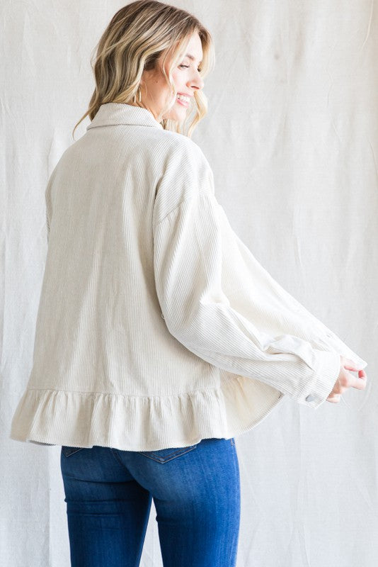 Womens Cream Corduroy Jacket with Pockets