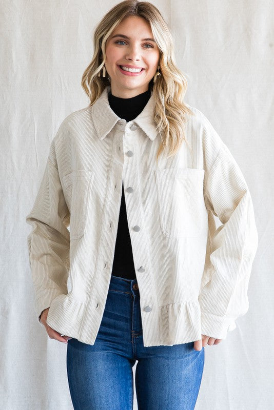 Womens Cream Corduroy Jacket with Pockets