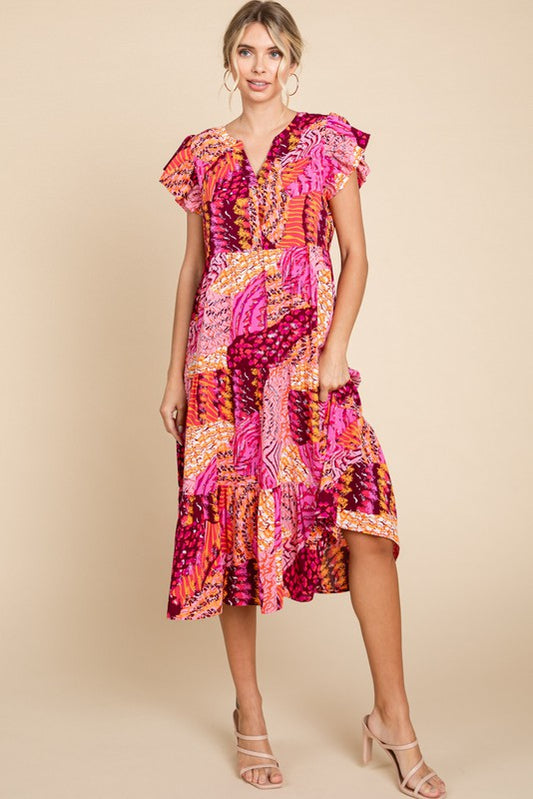 Womens Jodifl Pink Mix Print Tiered Midi Dress