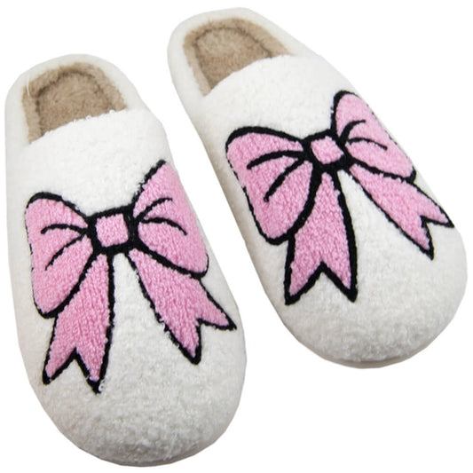 Katydid Light Pink Coquette Bow Fuzzy Slippers