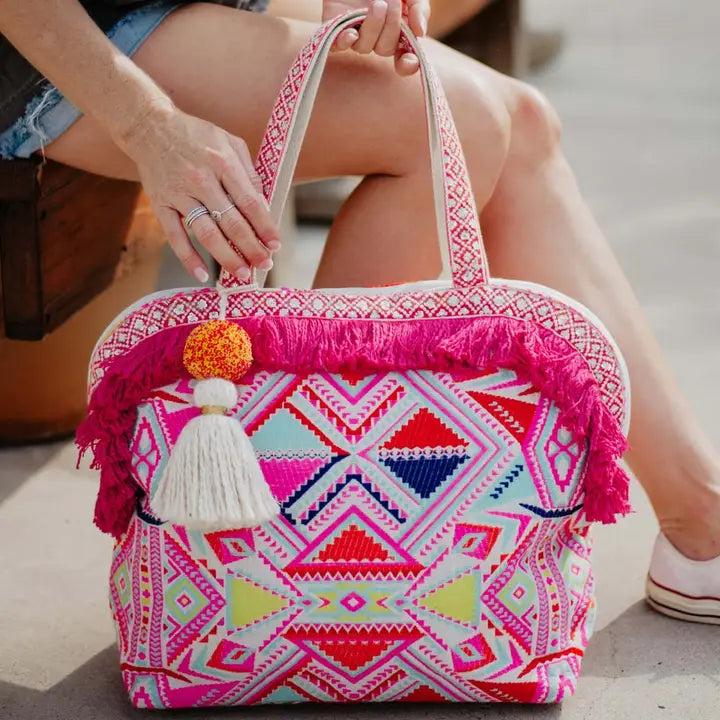 Katydid Multicolored Aztec Fringe Bag Tote