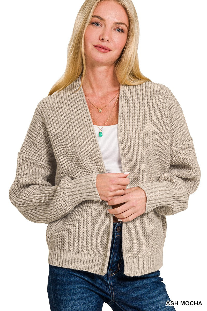 Womens Zenana Ash Mocha Open Front Drop Shoulder Sweater Cardigan