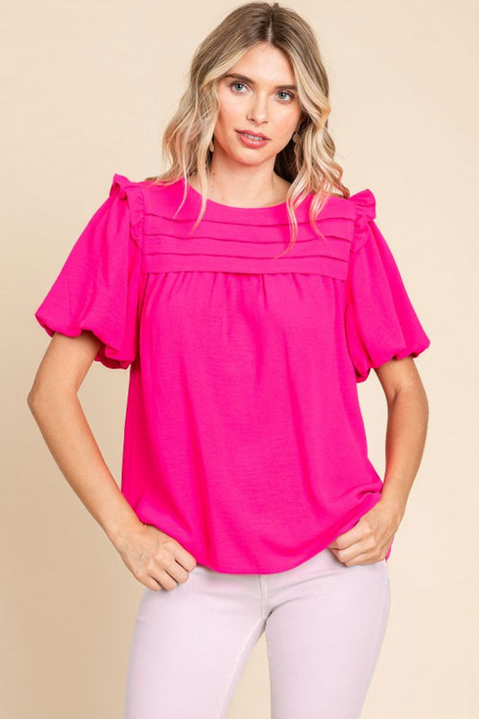 Womens Jodifl Hot Pink Solid Layer Tucked Yoke Top