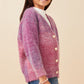 Girls Purple Lurex Mix Statement Button Cropped Cardigan