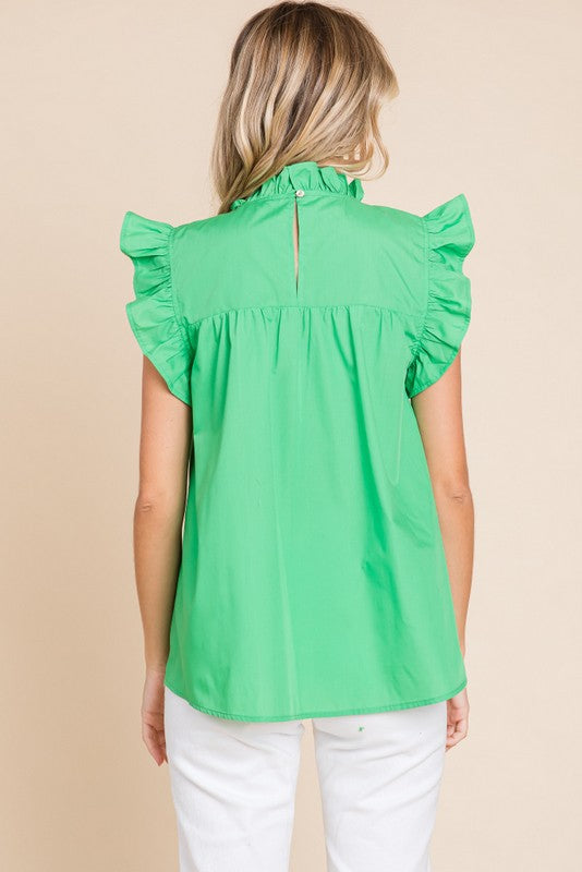 Apple Green Solid Embroidery Yoke Top