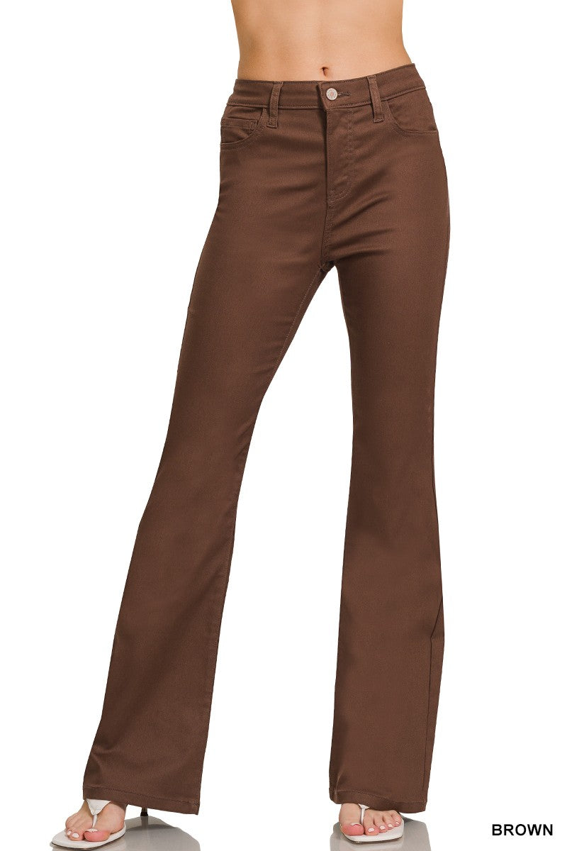 Zenana Brown High-Rise Bootcut Color Denim Pants