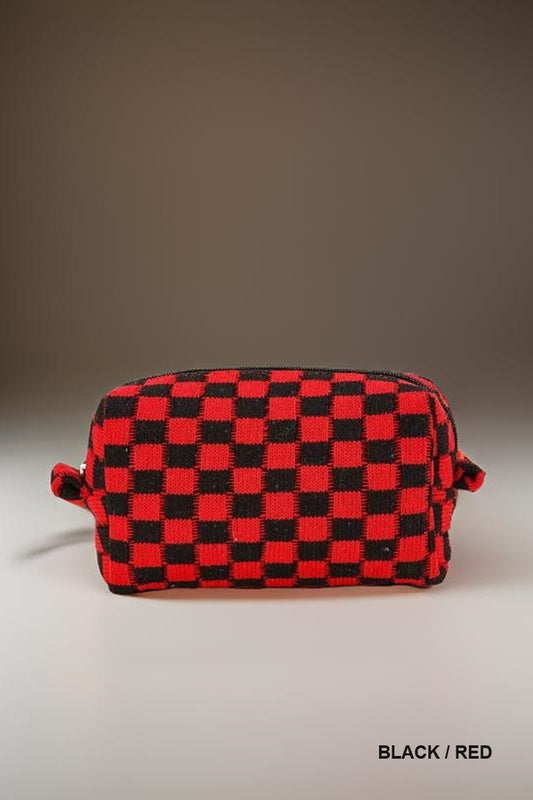 Zenana Black/Red Checkered Makeup Cosmetic Pouch Bag