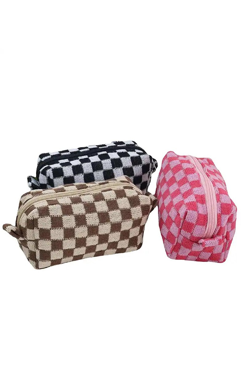 Zenana Lavender Checkered Makeup Cosmetic Pouch Bag