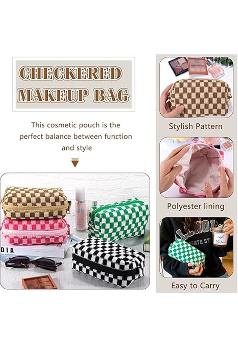 Zenana Lavender Checkered Makeup Cosmetic Pouch Bag