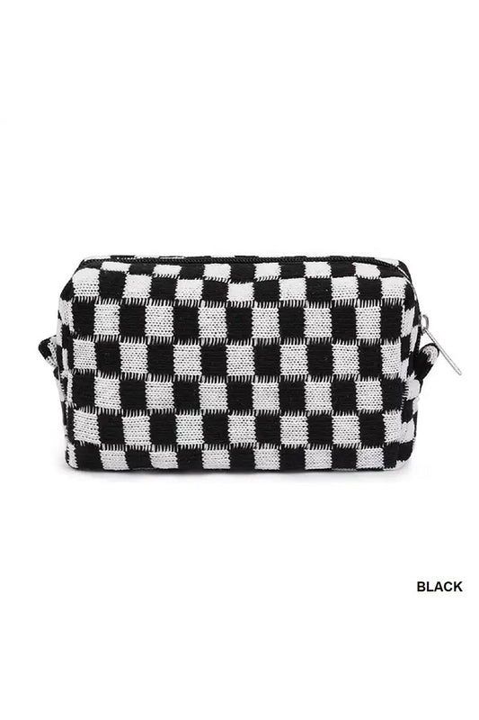 Zenana Black Checkered Makeup Cosmetic Pouch Bag