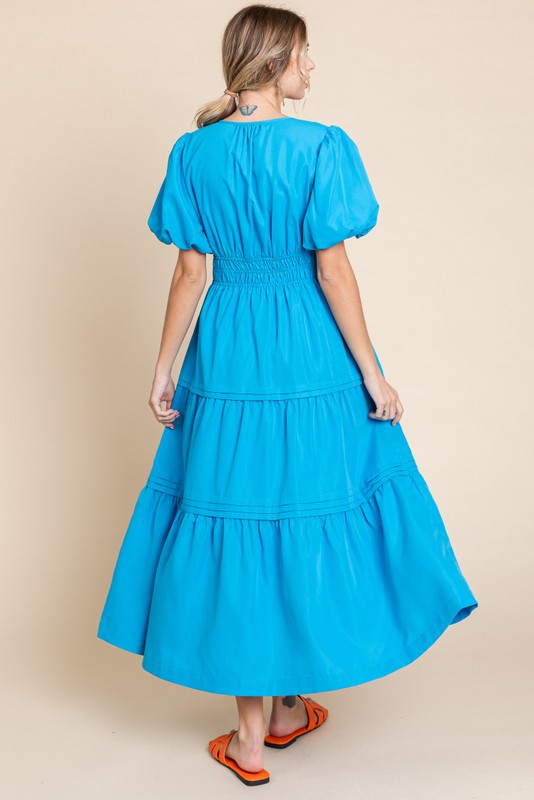 Womens Jodifl Turquoise Solid Tiered Layer Midi Dress