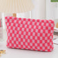 Zenana Pink Checkered Cosmetic Makeup Clutch Bag