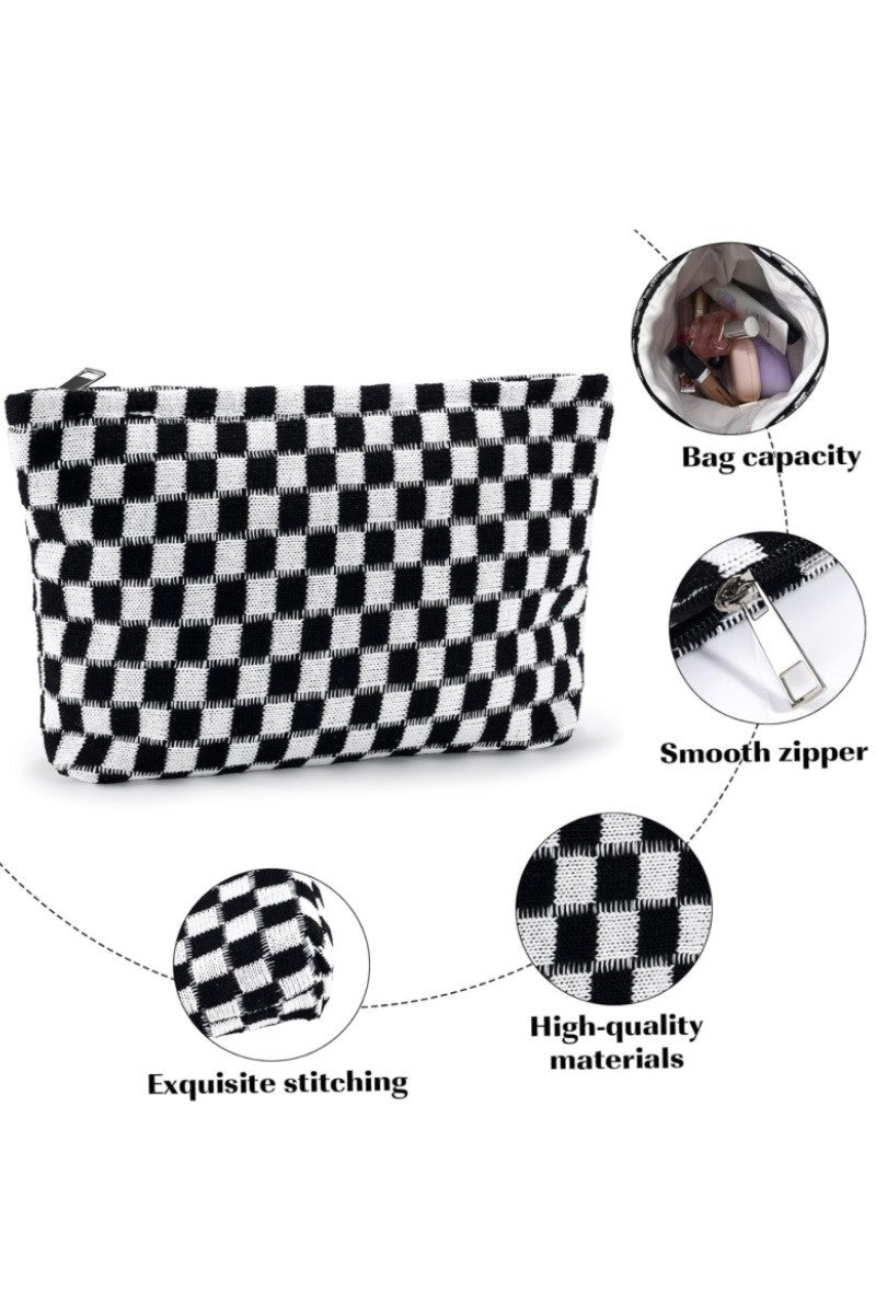 Zenana Mocha Checkered Cosmetic Makeup Clutch Bag