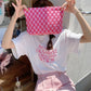 Zenana Pink Checkered Cosmetic Makeup Clutch Bag