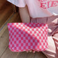 Zenana Pink Checkered Cosmetic Makeup Clutch Bag