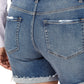 Zenana Womens PLUS Distressed Cuffed Raw Hem Dark Denim Shorts