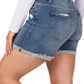 Zenana Womens PLUS Distressed Cuffed Raw Hem Dark Denim Shorts