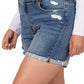 Zenana Womens PLUS Distressed Cuffed Raw Hem Dark Denim Shorts