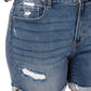 Zenana Womens PLUS Distressed Cuffed Raw Hem Dark Denim Shorts