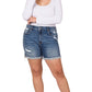Zenana Womens PLUS Distressed Cuffed Raw Hem Dark Denim Shorts