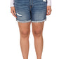 Zenana Womens PLUS Distressed Cuffed Raw Hem Dark Denim Shorts