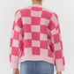 Womens Jodifl Hot Pink Checkered Knit Cardigan