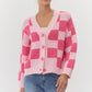 Womens Jodifl Hot Pink Checkered Knit Cardigan