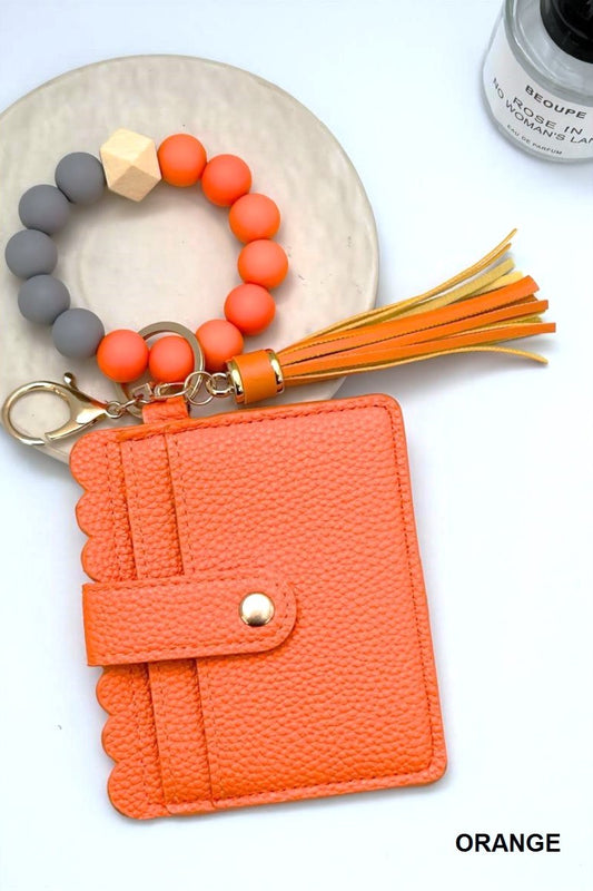 Zenana Orange Beaded Bracelet Keychain Holder Wallet