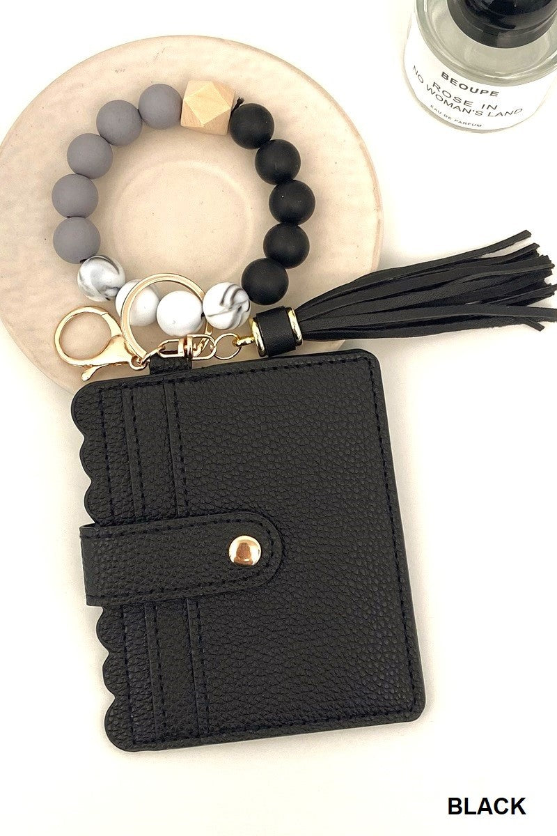 Zenana Black Beaded Bracelet Keychain Holder Wallet