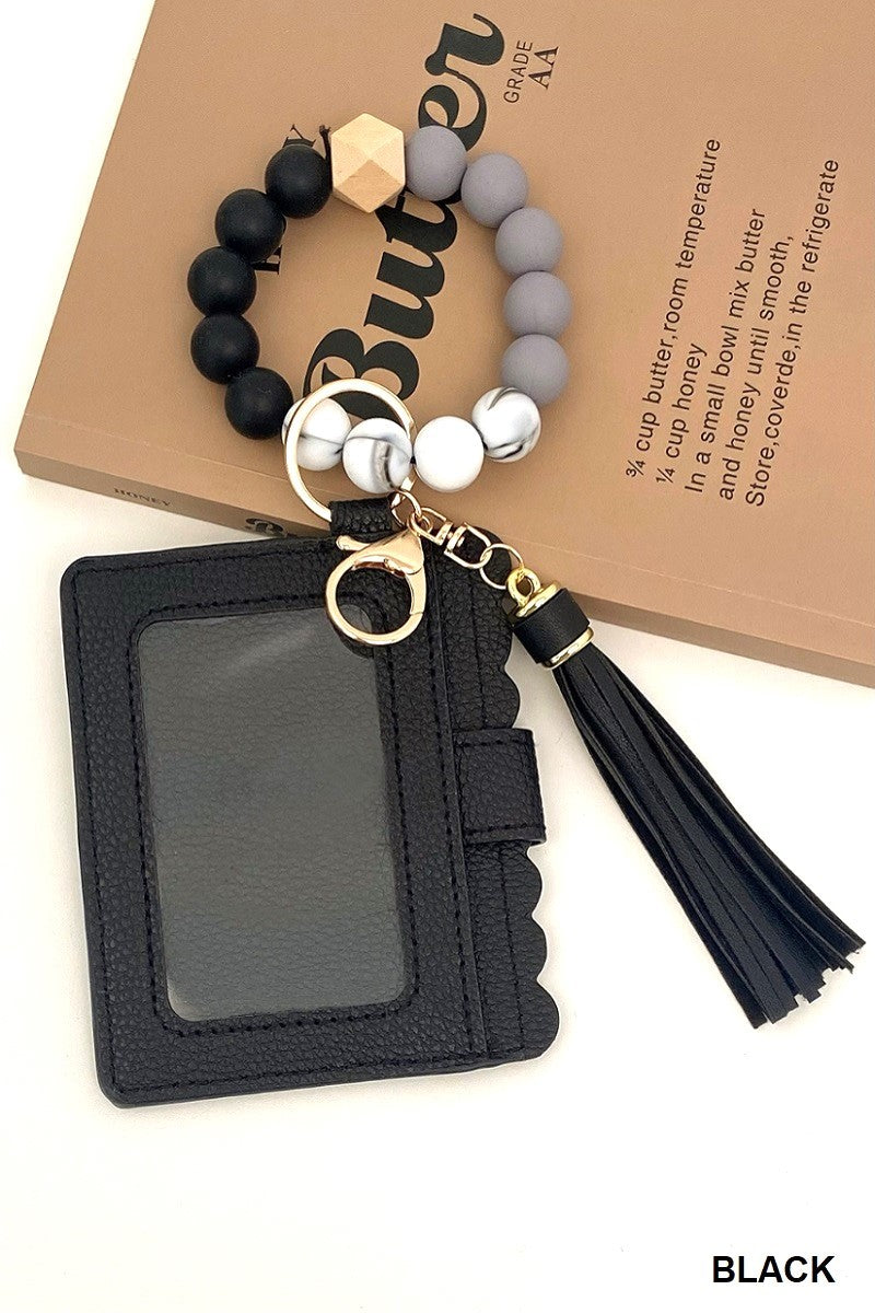 Zenana Black Beaded Bracelet Keychain Holder Wallet