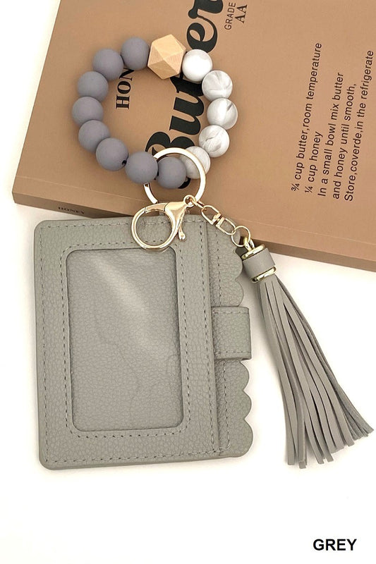 Zenana Grey Beaded Bracelet Keychain Holder Wallet