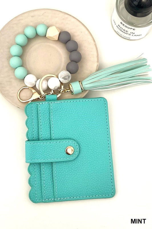 Zenana Mint Beaded Bracelet Keychain Holder Wallet