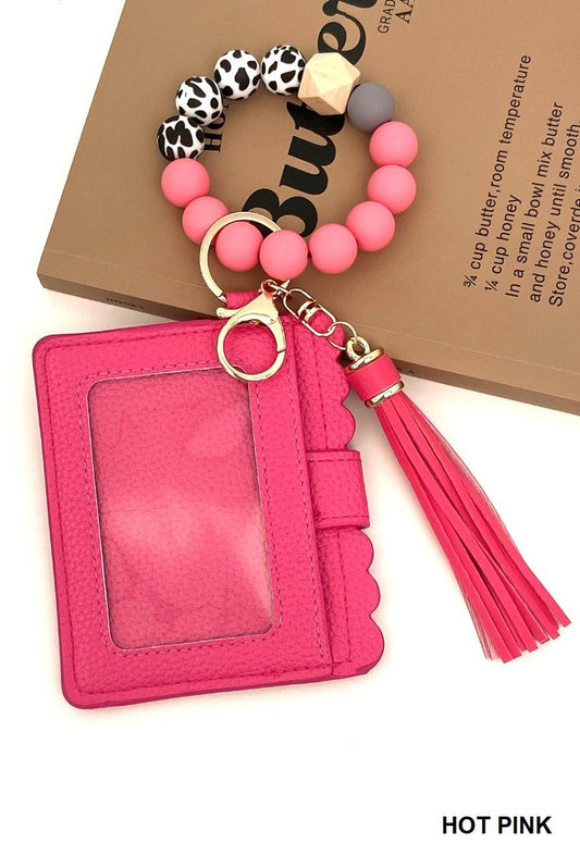 Zenana Hot Pink Beaded Bracelet Keychain Holder Wallet