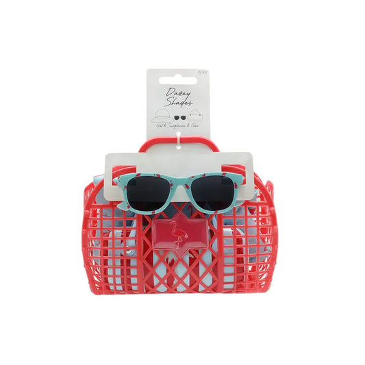 Kids Sunglasses with Hat + Case + Bag Summer Spring Set Red