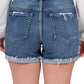 Zenana Womens Distressed Cuffed Raw Hem Dark Denim Shorts