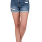 Zenana Womens Distressed Cuffed Raw Hem Dark Denim Shorts