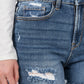Zenana Womens Distressed Cuffed Raw Hem Dark Denim Shorts