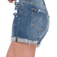 Zenana Womens Distressed Cuffed Raw Hem Dark Denim Shorts