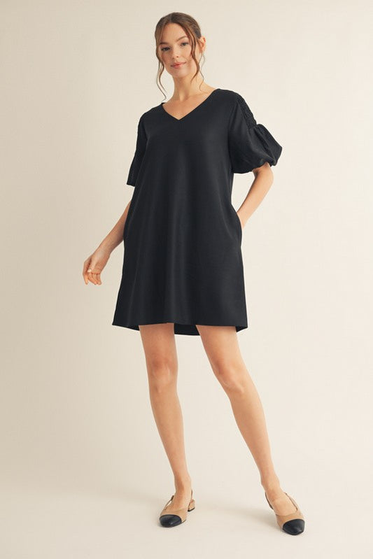 Womens Jodifl Black Shoulder Smocking Accent Shift Dress