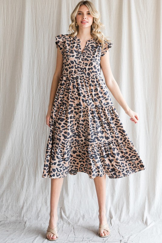 Womens Jodifl Taupe Leopard Print Tiered Layer Dress
