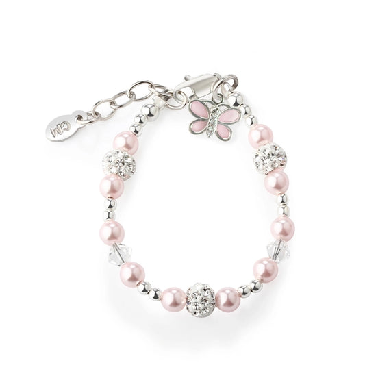 Girls Sterling Silver Pink Kids Butterfly Bracelet - Wrenley