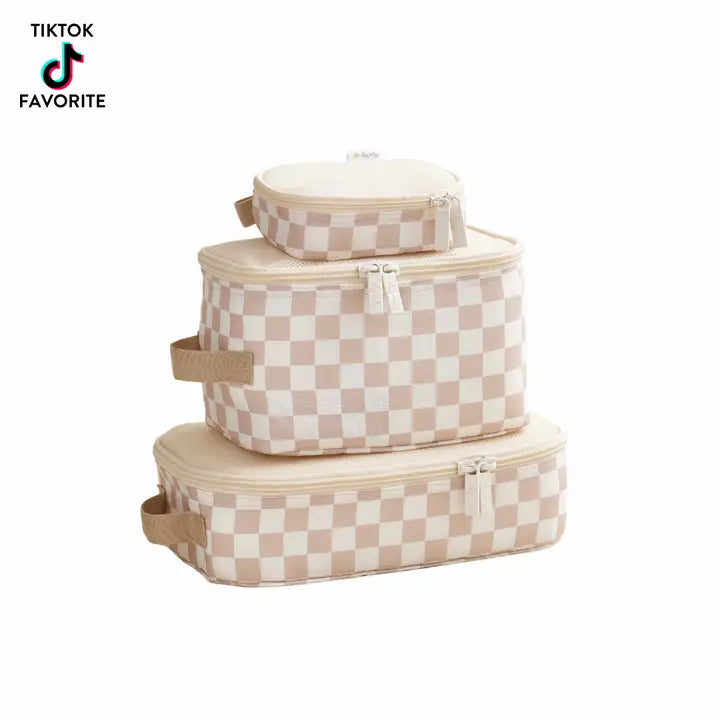 Taupe Checkerboard Pack Like A Boss Packing Cubes