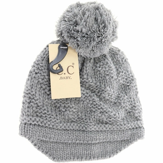 C.C Baby Brim Beanie Hat with Pom Lt. Grey