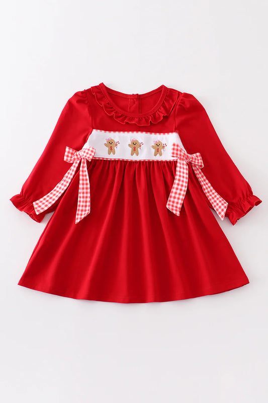 Girls Red Gingerbread Embroidered Dress