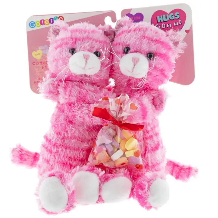 Hugging Kitties Plush with Conversation Heart Candy