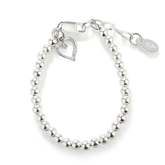 Child's Sterling Silver Beaded Open Heart Bracelet For Girls - Lucy