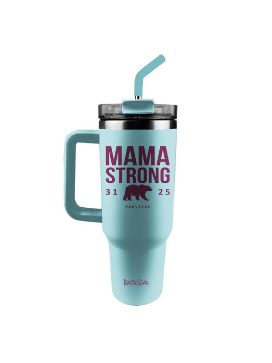 Kerusso 40 oz Steel Mug with Straw Mama Strong Bear