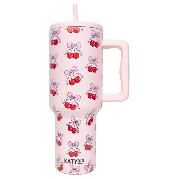 Katydid Light Pink Cherry Bow 38 oz Tumbler Cup