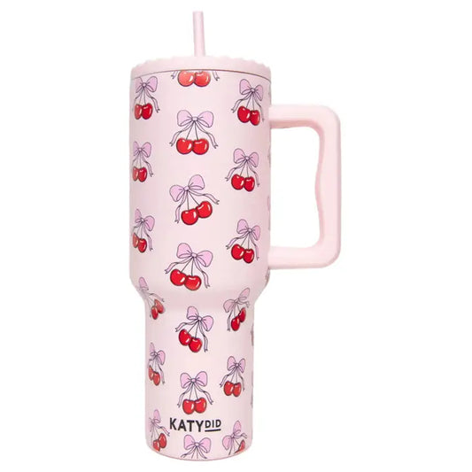 Katydid Light Pink Cherry Bow 38 oz Tumbler Cup